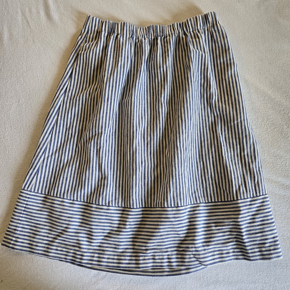 J. Crew Navy and White Striped Midi Skirt